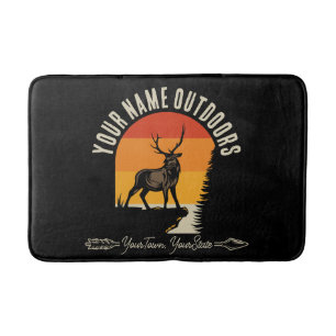 Hunting ADD NAME Outdoors Deer Elk Wilderness Camp Bath Mat