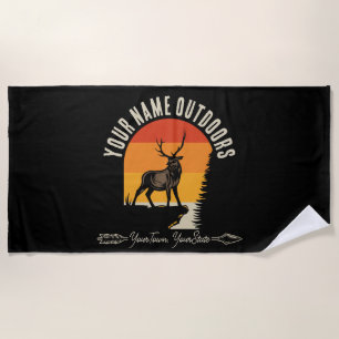 Hunting ADD NAME Outdoors Deer Elk Wilderness Camp Beach Towel