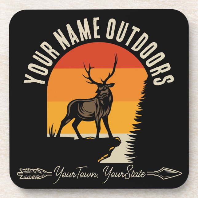 Hunting ADD NAME Outdoors Deer Elk Wilderness Camp Coaster (Front)