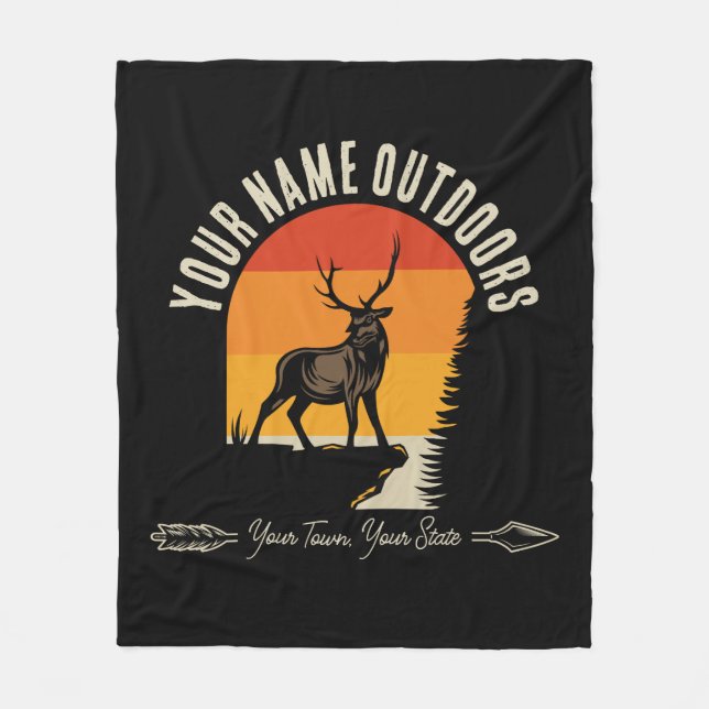 Hunting ADD NAME Outdoors Deer Elk Wilderness Camp Fleece Blanket (Front)