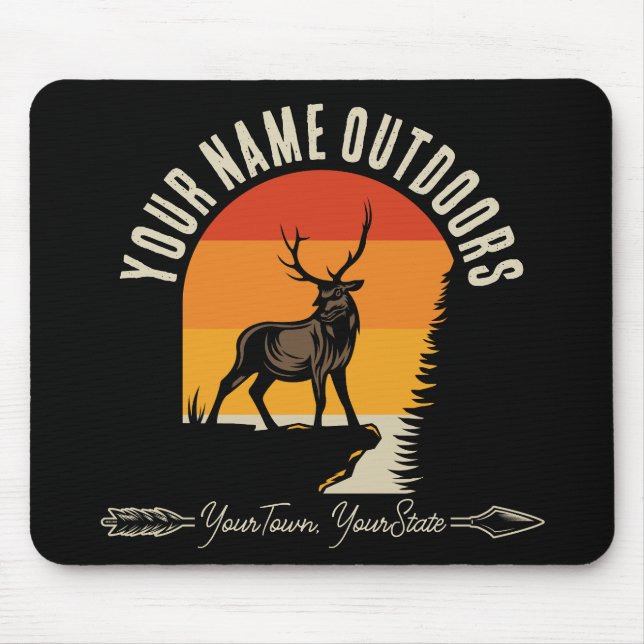 Hunting ADD NAME Outdoors Deer Elk Wilderness Camp Mouse Mat (Front)