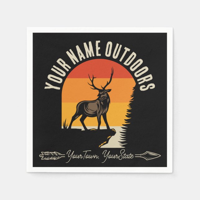 Hunting ADD NAME Outdoors Deer Elk Wilderness Camp Napkin (Front)