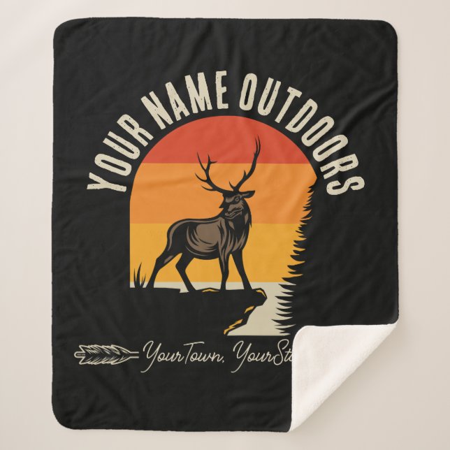 Hunting ADD NAME Outdoors Deer Elk Wilderness Camp Sherpa Blanket (Front)