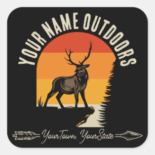 Hunting ADD NAME Outdoors Deer Elk Wilderness Camp Square Sticker
