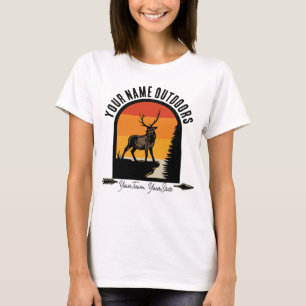 Hunting ADD NAME Outdoors Deer Elk Wilderness Camp T-Shirt