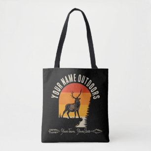Hunting ADD NAME Outdoors Deer Elk Wilderness Camp Tote Bag