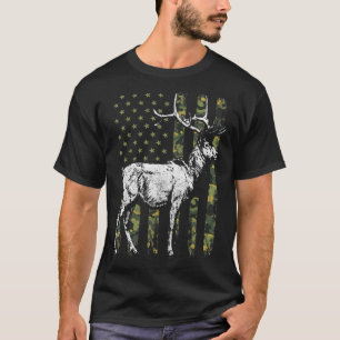 Hunting American Flag Camouflage Men Deer Hunter D T-Shirt