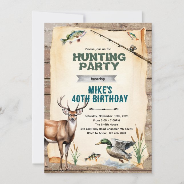 Hunting and Fishing Birthday Invitation (Front)