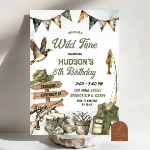 Hunting and Fishing Camo Boy birthday Invitation