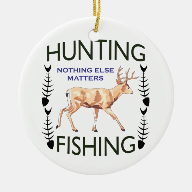 Hunting and Fishing Ceramic Tree Decoration (Front)