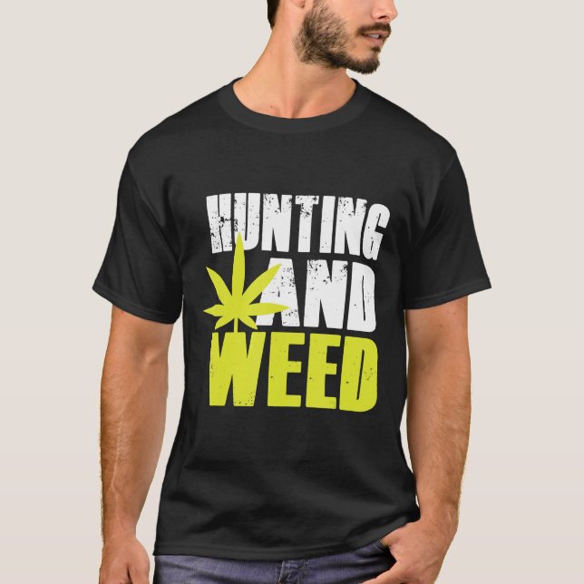 Hunting And Weed-Funny Marijuana-Pot Leaf Silhouet T-Shirt (Front)