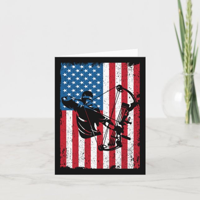 Hunting Archer American Flag Bowhunting Bowhunter  Card (Front)