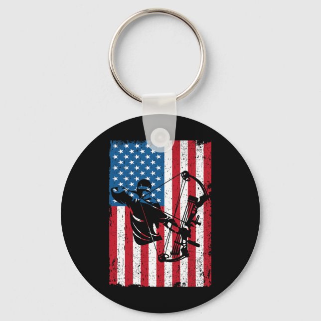 Hunting Archer American Flag Bowhunting Bowhunter  Key Ring (Front)