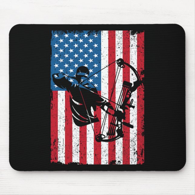 Hunting Archer American Flag Bowhunting Bowhunter  Mouse Mat (Front)