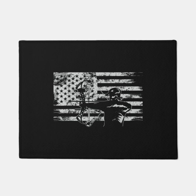 Hunting Archer American Flag  Bowhunting Hunt Doormat (Front)