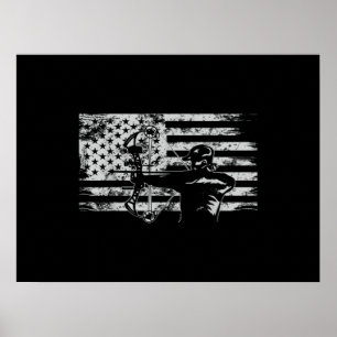 Hunting Archer American Flag  Bowhunting Hunt Poster