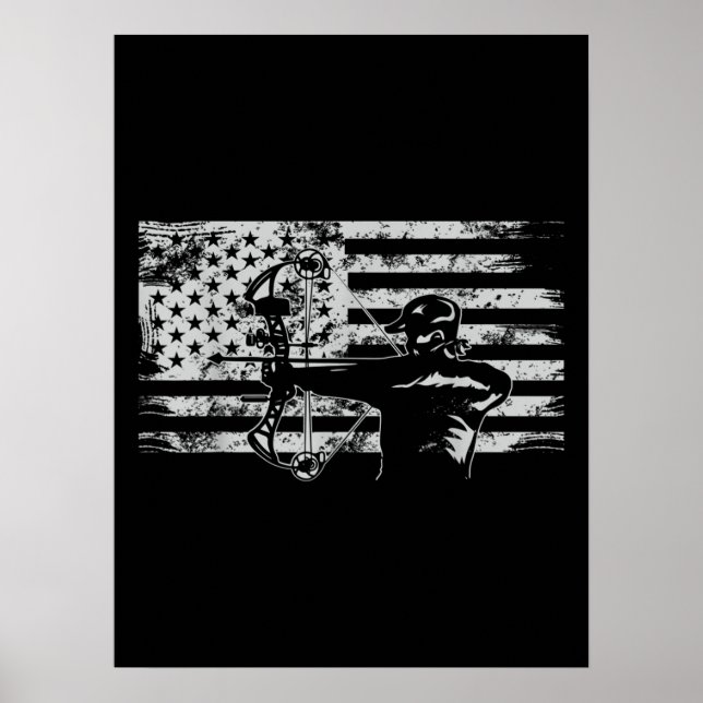 Hunting Archer American Flag  Bowhunting Hunt Poster (Front)