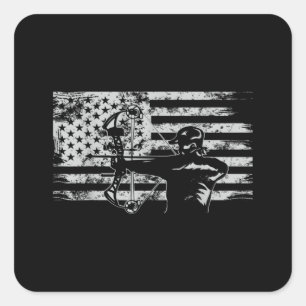 Hunting Archer American Flag  Bowhunting Hunt Square Sticker