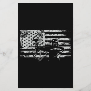 Hunting Archer American Flag  Bowhunting Hunt Stationery