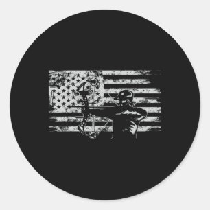 Hunting Archer American Flag  Bowhunting Hunter Me Classic Round Sticker