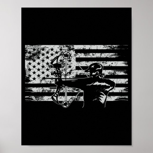 Hunting Archer American Flag  Bowhunting Hunter Me Poster (Front)