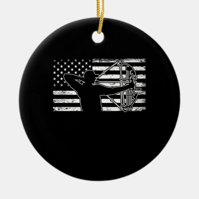 Hunting Archer American Flag Bowhunting Huter Ceramic Tree Decoration (Front)