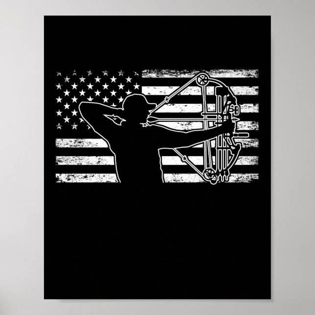 Hunting Archer American Flag Bowhunting Huter Poster (Front)