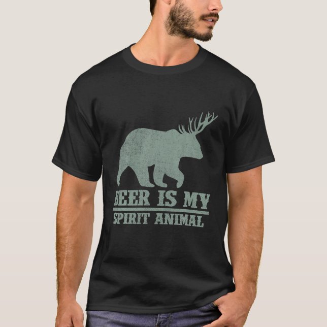 Hunting Beer Spirit Animal Bear Deer Beer Bear Dee T-Shirt (Front)