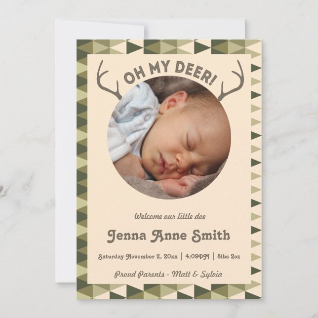 Hunting Birth Antlers Announcement Girl or boy (Front)