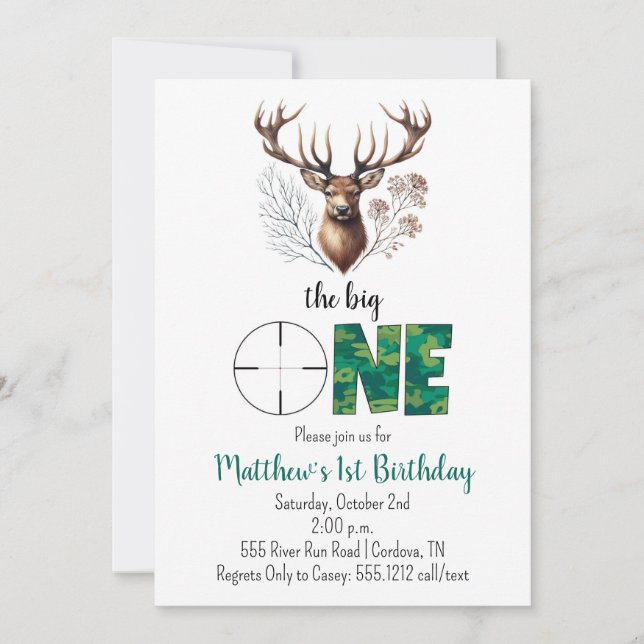 Hunting Birthday Invitation for First Birthday  (Front)