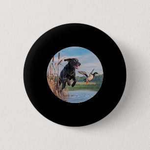 Hunting Black Labrador Lab Dog Hunting Ducks. Bird 6 Cm Round Badge