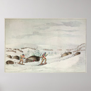 Hunting buffalo on snow-shoes poster