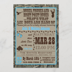 Hunting Camo Baby Boy Shower Invitations Blue