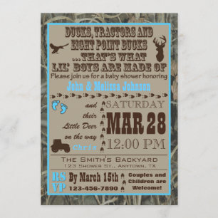 Hunting Camo Baby Boy Shower Invitations Blue Trac