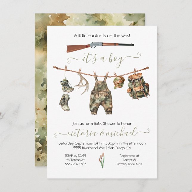 Hunting Camo Boy Baby Shower Invitation (Front/Back)