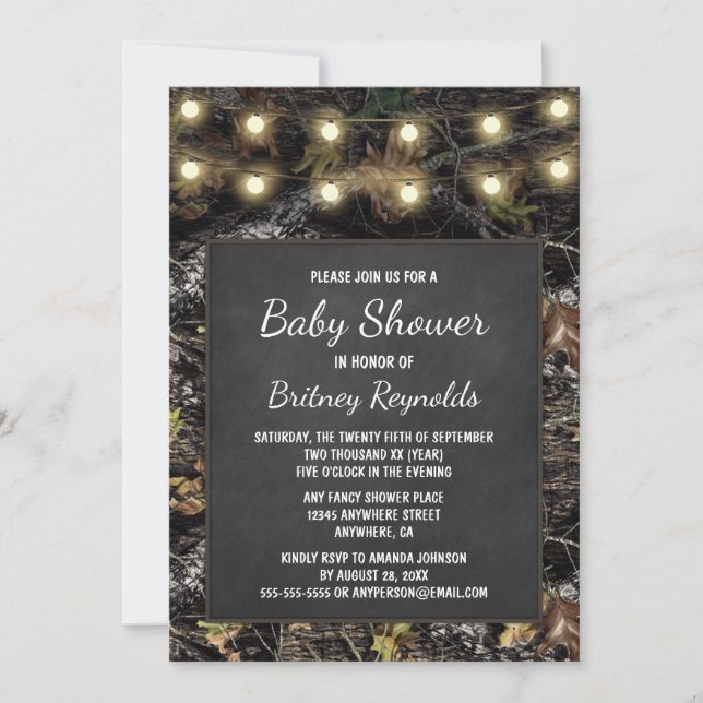 Hunting Camo Chalkboard Baby Shower Invitations (Front)
