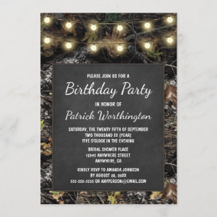 Hunting Camo Chalkboard Birthday Party Invitations