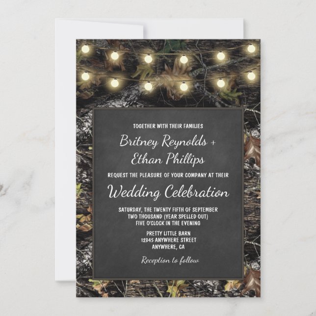 Hunting Camo Chalkboard Rustic Wedding Invitations (Front)