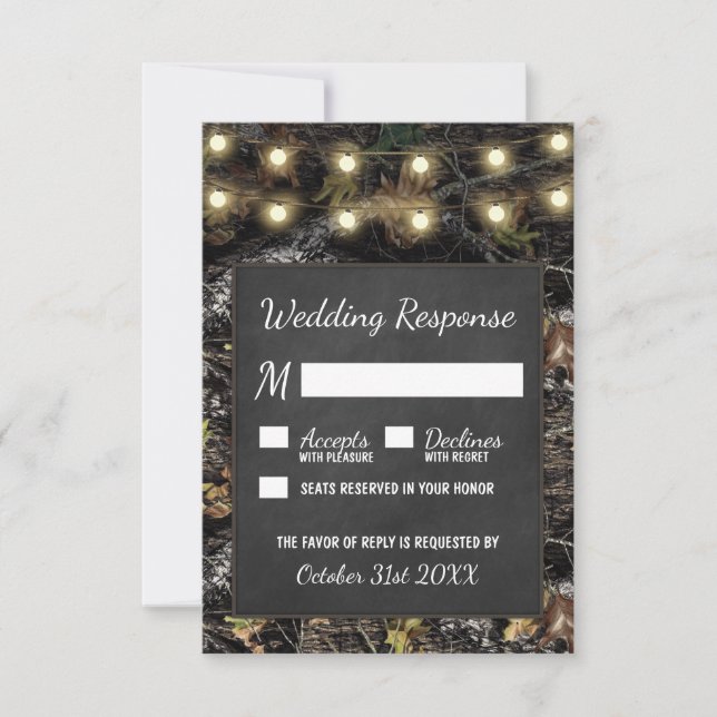 Hunting Camo Chalkboard Rustic Wedding RSVP Cards (Front)