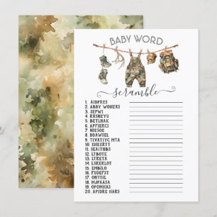 Hunting Camo Clothesline Baby Word Scramble Invitation