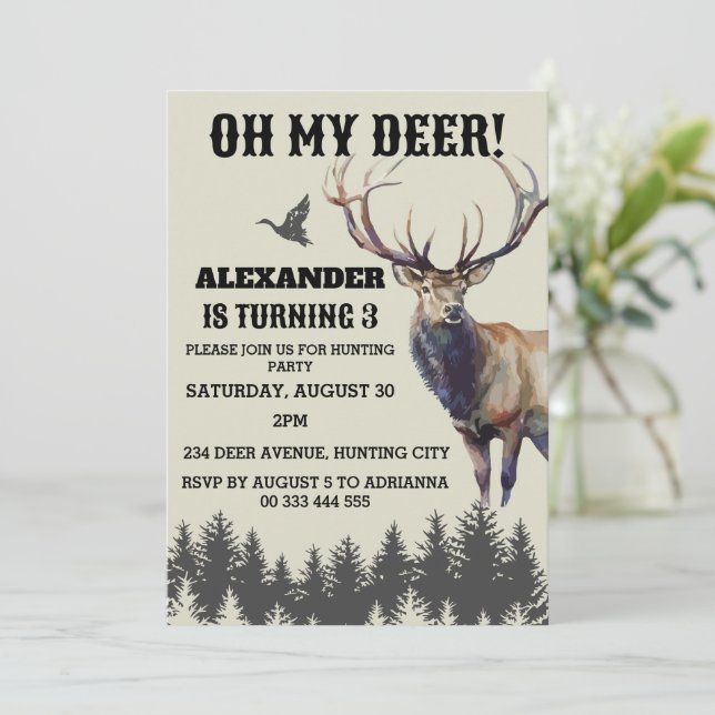 Hunting Camo Deer Kids and Men Birthday Invitation (Standing Front)