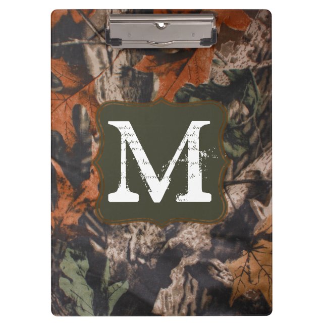 Hunting Camo Hunters Monogram Initial Clip Board (Front)