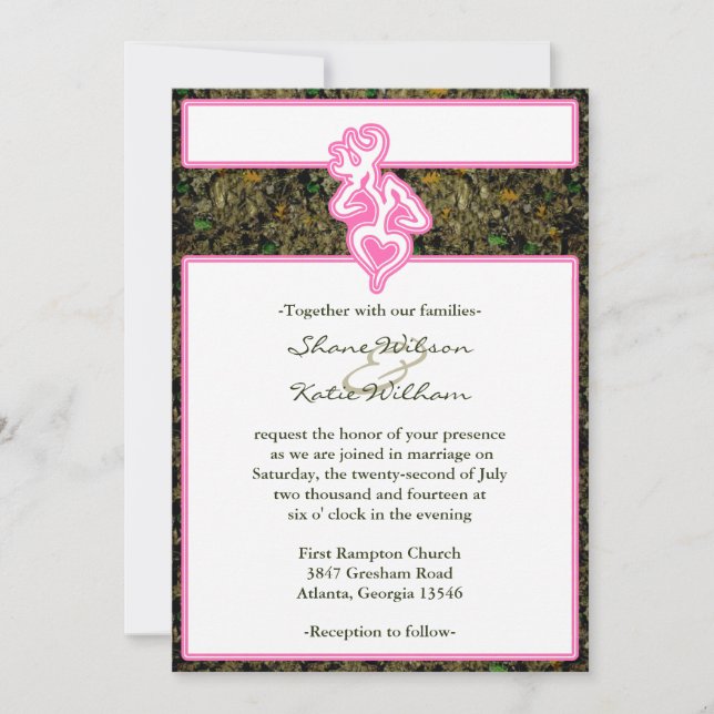Hunting Camo Pink Custom Outline Colour Invitation (Front)