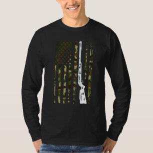 Hunting Camo Us Flag Hunt Camoflage Hunter Dad T-Shirt