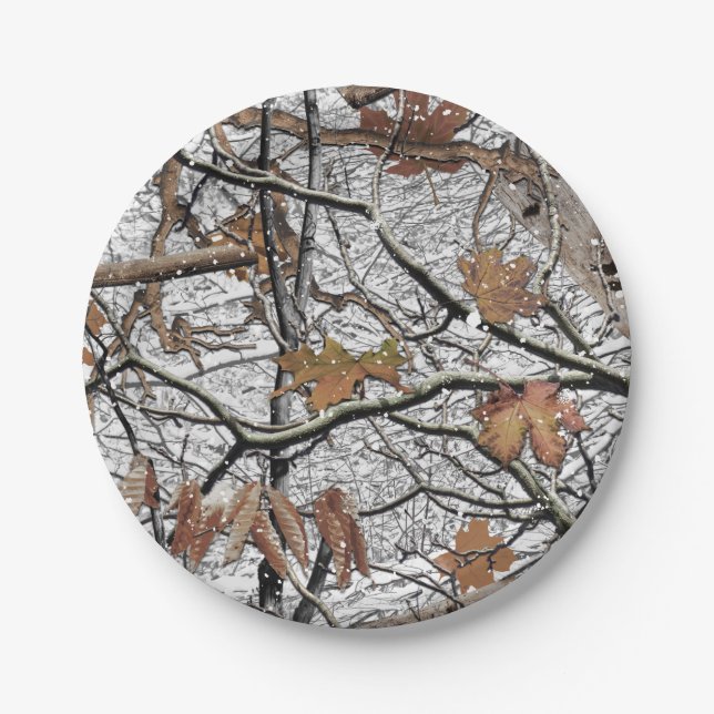 Hunting Camouflage Snow Pattern 2 Paper Plate (Front)