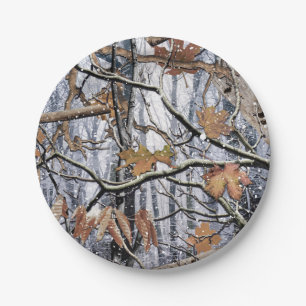 Hunting Camouflage Snow Pattern 3 Paper Plate
