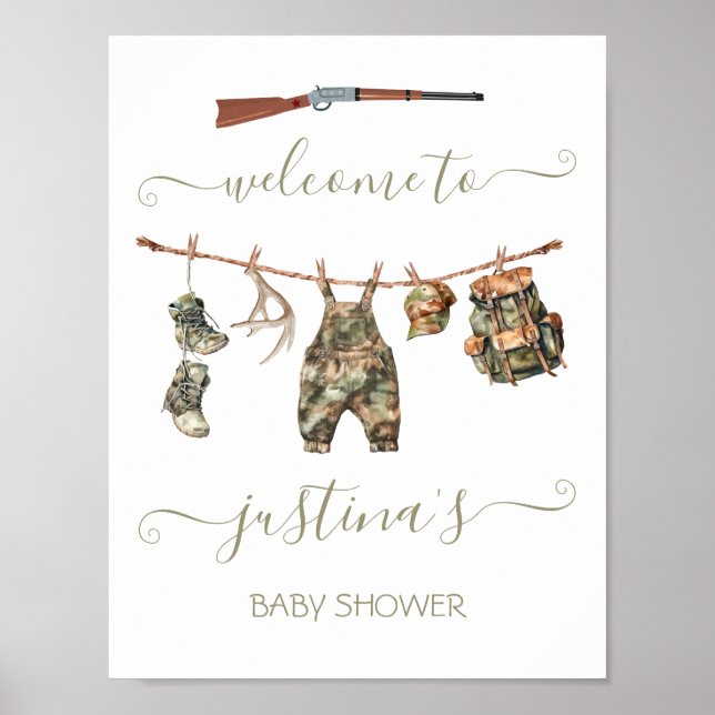 Hunting Clothesline Baby Shower Poster (Front)