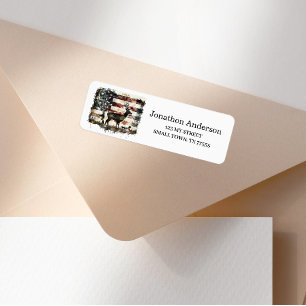 Hunting Deer American Flag Address Label