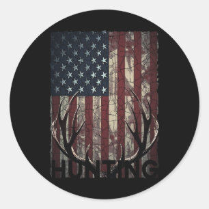 Hunting Deer American Flag Wild Outdoor Hunter Classic Round Sticker