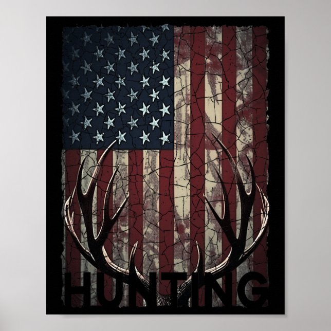 Hunting Deer American Flag Wild Outdoor Hunter  Poster (Front)